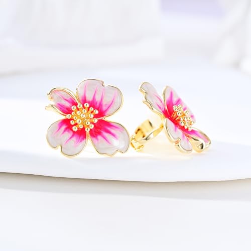 Clip on Earrings Women, 14K Gold Plated Earrings for Sensitive Ears, Fashion Women's Earrings Jewelry Birthday Gift for Wife Grandma Daughter Girls on Christmas Thanksgiving - color: Gold Pink Earrings