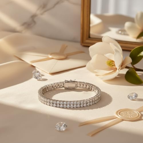2 Rows Tennis Bracelets for Women Men - 18K Yellow Gold Plated 3mm Round Cut Cubic Zirconia Classic Tennis Bracelet, Size 6.5-8.5 Inch - color: White Gold - 2 Rows, size: 8.5 inch