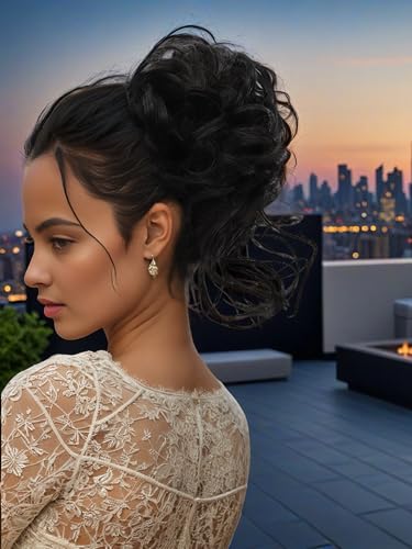 Black Messy Bun Hair Clips with Hair Attached Curly Ponytail Extension Easy Updo Hair Piece for Ladies - color: Natural Black