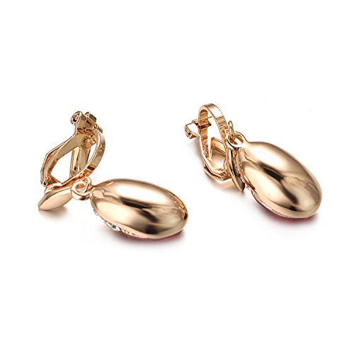 Yoursfs Wedding Clip on Earrings For Women 18K Gold Plated Halo Big Austrian Crystal Dangle Earring Birdal Jewelry - color: Red