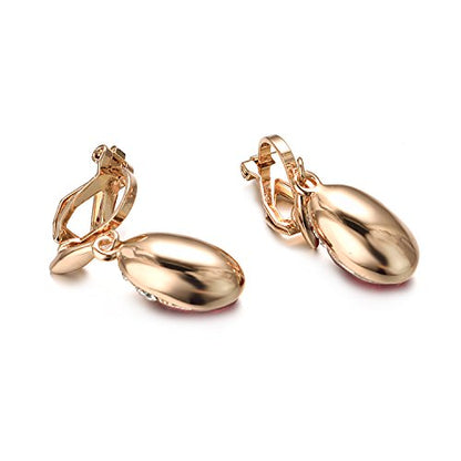 Yoursfs Wedding Clip on Earrings For Women 18K Gold Plated Halo Big Austrian Crystal Dangle Earring Birdal Jewelry - color: Red