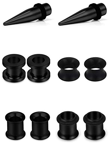 Jenxnjsjo 14g to 7/8in Ear Gauges Plugs Tunnels Taper Earrings Stretching Expander Kit Set for Women Men - color: 023: 5Styles, Black, size: 00g (10mm)