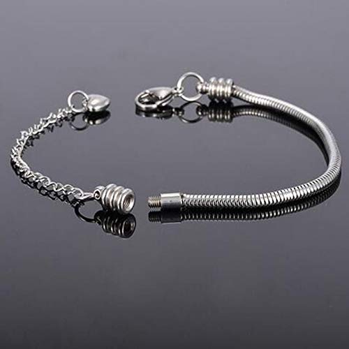 Women Snake Chain Charms Bracelet Moments Slider Love Memorial Stainless Steel Bracelet fit Charm Beads, 6 Inch