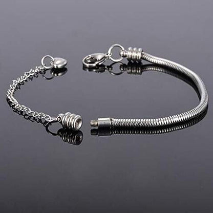 Women Snake Chain Charms Bracelet Moments Slider Love Memorial Stainless Steel Bracelet fit Charm Beads, 6 Inch