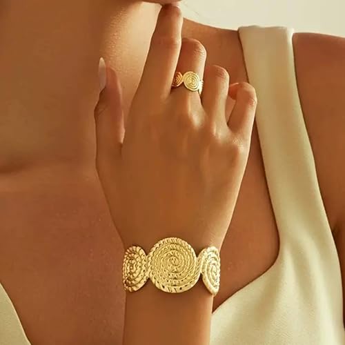 Gold Jewelry Sets for Women Bangle Ring Set Chunky Bangle Bracelet And Ring Statement Jewelry Set for Women - style: Gold-E
