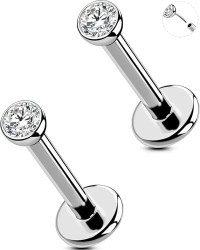 2Pcs Silver 20G/18G/16G Threadless Nose Stud Flat Back Earrings 316L Surgical Steel CZ Daity Nose Helix Cartilage Tragus Conch Labret Medusa Monroe Piercing Jewelry-Multiple Sizes & Gauges - size: 2PCS, 16g 6mm, 2.5mm CZ