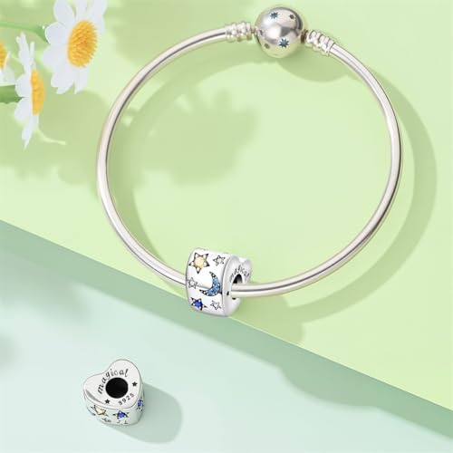 LIGHTDOG 925 Sterling Silve Charms fits Pandora Bracelets Necklace,5A Zircon Dangle Pendant Bead,Mother's Day Gift Jewelry Beads for Women - style: Star and Moon Love Beads