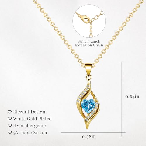 Birthstone Necklace for Women, 14K Gold Plated Heart Cubic Zirconia Pendant, Dainty Birthstone Jewelry Necklace Gifts for Birthday, Valentine’s Day Mother's Day - color: December-Turquoise