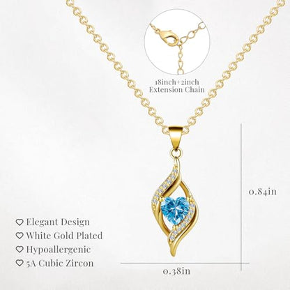 Birthstone Necklace for Women, 14K Gold Plated Heart Cubic Zirconia Pendant, Dainty Birthstone Jewelry Necklace Gifts for Birthday, Valentine’s Day Mother's Day - color: December-Turquoise