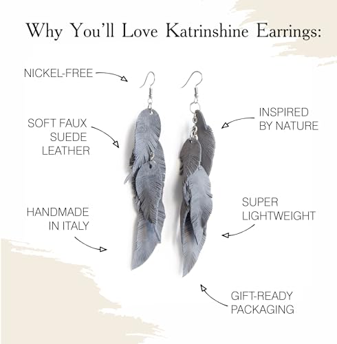 Leather Feather Earrings, Suede layered earrings, boho wedding jewelry, summer earrings, gift for her, dangle earrings - color: grey