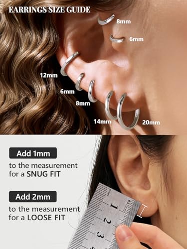 925 Sterling Silver Huggie Hoop Earrings, Small Silver Hoop Earrings for Women Hypoallergenic Huggie Lightweight Small Hoops Earring Cartilage Sleeper Earrings 6/8/10/12/14/16/18/20mm - color: Silver, size: 8MM