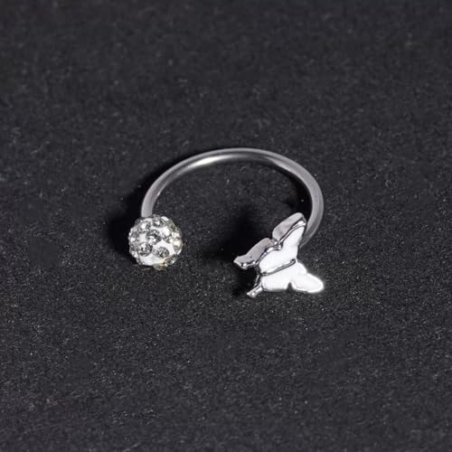 16G Stainless Steel Enamel Butterfly Lip Rings for Women Cute Snake Bite Jewelry White Butterfly Crystal Ball Hoop Lip Rings Tragus Cartilage Helix Daith Earring Body Piercing Jewelry 8/10/12mm - size: 12mm