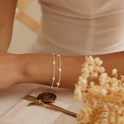 Turandoss Bracelets for Women Trendy | 14K Gold Plated, Dainty CZ Satellite Beads Heart Bracelet Stackable Link Chain Butterfly Bracelet Set Jewelry Gifts - color: Cubic Zircon Butterfly Link Bracelet