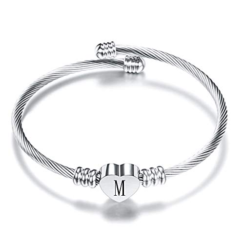 VQYSKO Heart Initials Stainless Steel Bracelet fo Woman Jewelry Gift - color: Silver M
