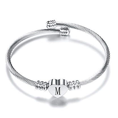VQYSKO Heart Initials Stainless Steel Bracelet fo Woman Jewelry Gift - color: Silver M