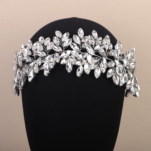 Missgrace Women Silver Green Black Red Blue Handmade Full Crystal Rhinestone Large Headband Hair Vine Shinny Headpiece Bridal Wedding Hair Accessories for Women (Silver) - color: Silver