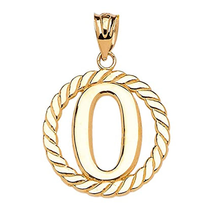 Polished 10k Yellow Gold Personalized Initial "A-Z" Roped Circle Charm Pendant - style: O