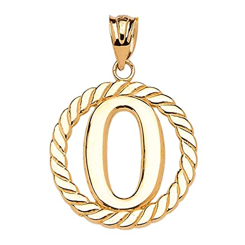 Polished 10k Yellow Gold Personalized Initial "A-Z" Roped Circle Charm Pendant - style: O