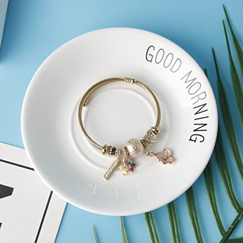 DS Charm Bracelets for girls,exquisite cute cartoon gold friendship bracelets Stainless Steel Bangle with birthday Gift box, Adjustable girls jewelry Suitable for holiday gifts - style: Gold-flower