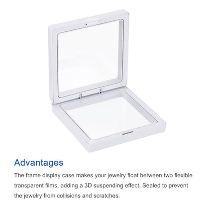 MECCANIXITY Floating Frame Display Holder Stand 3D Jewelry Display Boxs 3.54 x 3.54 x 0.79 Inch White for Ring Necklace Bracelet Earring Pack of 2 - color: White, size: 3.54 x 3.54 x 0.79 inch