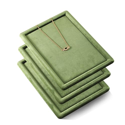Velvet Jewelry Display Tray for Ring Earrings Necklace Bracelet Flat Tray - color: Olive Green, size: 12.99 × 9.06 in