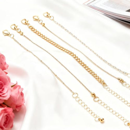 Women’s 14K Gold Plated Ankle Bracelet Set, Waterproof Cuban Figaro Link Chain – Adjustable Boho Chic Summer Anklets