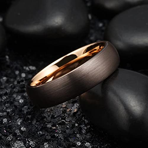 King Will Wedding Band for Men Women, 2/4/6/7/8mm Domed Matte Brushed Tungsten Carbide Rings, Solid/Dual Color Engagement Rings, Comfort Fit - color: Brown-6mm