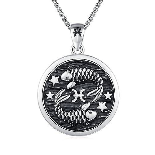 925 Sterling Silver Zodiac Constellation Necklaces for Men Women | Retro,Daily,Birthday, Graduation,Horoscope,Zodiac Sign,Hypoallergenic,with Jewelry Box - style: 2-Pisces (A-Retro Feb.19-Mar.20)