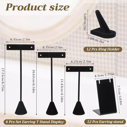 30 Pcs Velvet Jewelry Display Set for Vendors, Earring Display Stands, Necklace T Bar, Ring Holders, Black Jewelry Holder for Craft Shows, Booth, Selling