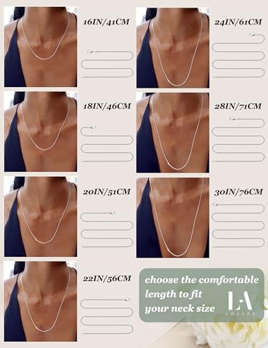 LOLIAS 2Pcs Stainless Steel Chain Necklace for Women Silver Tone | 1mm Non Tarnish Thin & Strong Silver Chain Necklace Snake Box Necklace, 16-30 Inch