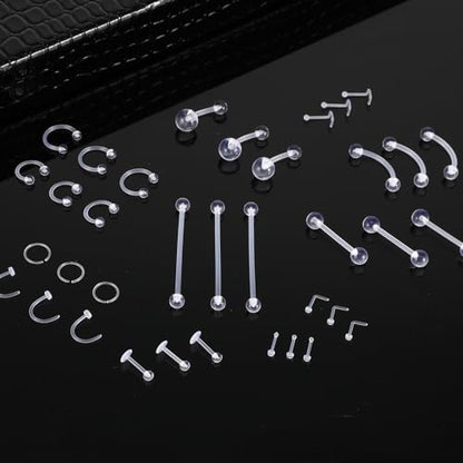 36Pcs Clear Piercing Retainers Plastic Piercings for Surgery Nose Rings Studs Tongue Belly Ring Septum Eyebrow Nipple Lip Labret Tragus Cartilage Earring Industrial Bar for Work