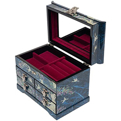 February Mountain Mother of Pearl Wooden Jewelry Organizer Box – Jewelry Storage Box for Women, Features Spacious Drawers, Ideal for Rings, Bracelets, Watches, Chains, Accessories (Crane_Blue) - style: Crane_Blue