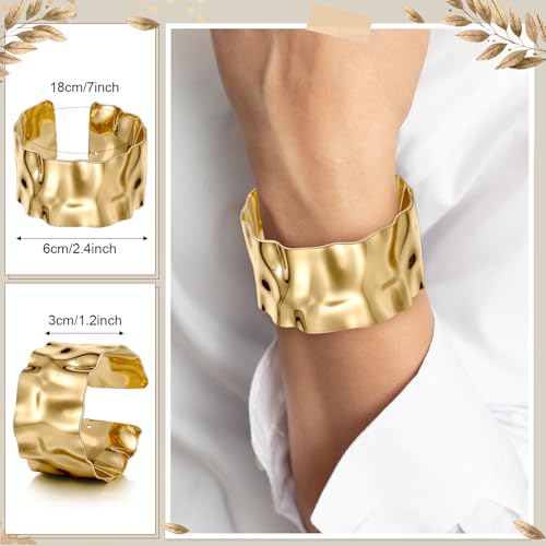 Misdary 3 Pcs Jewelry Gifts Set Bracelets Earrings Ring Cuff Bangle for Women Wedding Birthday Gifts - color: Gold, style: Hammered