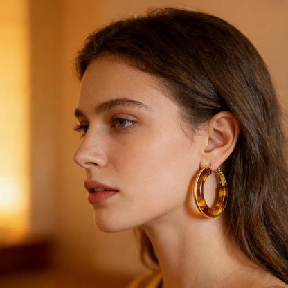 14K Gold Plated Chunky Hoop Earrings for Women Vintage Leopard Print Hoops Large Round Hoop Earrings Jewelry - style: Hoop M