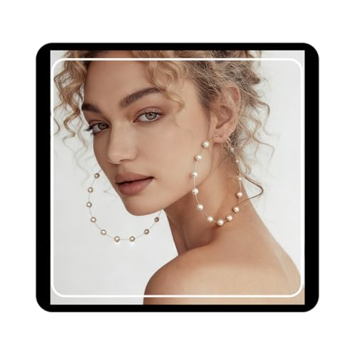 Doubnine Large Hoops Super Huge Circle Pearls Earrings Thin Dangle Gold Silver Elegant Wedding Women Accessories Jewelry Gift for Her - size: 90 mm Gold