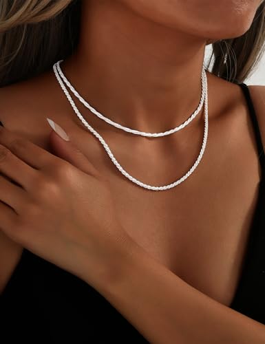 YEEZII Layered Gold Necklaces for Women Trendy, 3 Pcs 14K Gold Plated Choker Paperclip Box Chain Necklace, Stackable Women's Gold Pendant Necklaces Jewelry Set - color: Silver-B