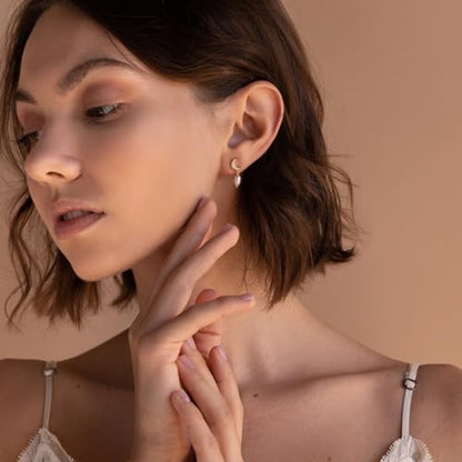 Pearl Earrings for Women 14K Gold Freshwater Pearl Hoop Earring Dangle Drop Wedding Earrings Bridal Bridesmaid Jewelry Gifts for Women - color: Silver Moon & Star Pearl Earrings