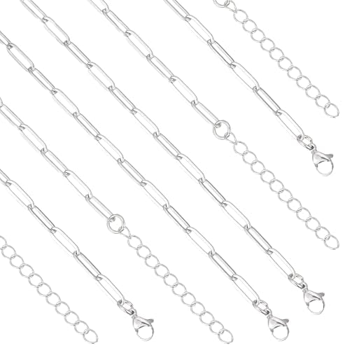 16 Pack Charm Bracelet Chain Bulk Gold Plated Stainless Steel Paperclip Chains Bracelets for DIY Jewelry Making - color: Silver