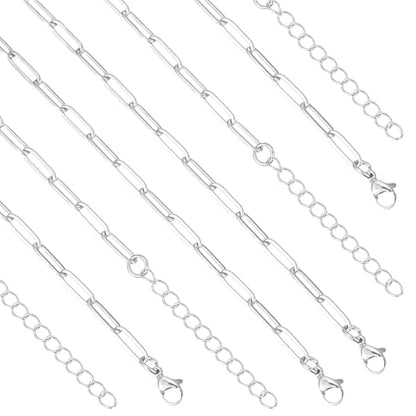 16 Pack Charm Bracelet Chain Bulk Gold Plated Stainless Steel Paperclip Chains Bracelets for DIY Jewelry Making - color: Silver