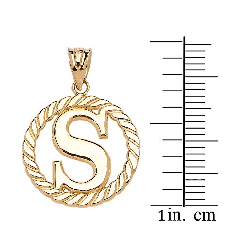 Polished 10k Yellow Gold Personalized Initial "A-Z" Roped Circle Charm Pendant - style: S