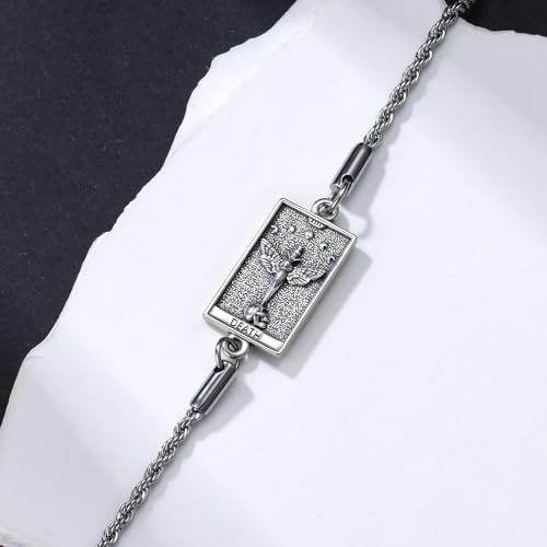 PELOVNY Tarot Card Bracelet 925 Sterling Silver Moon Cat Sun Sunflower Lovers Skull Pendant Lion Anklet Spiritual Tarot Jewelry Christmas Birthday Gifts for Women Men - style: Death