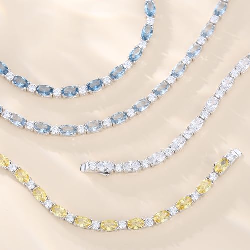 FANCIME Glamour Radiance Sterling Silver Birthstone Tennis Bracelets 7" | Charm Fine Jewelry Birthday Gifts for Women - color: Aquamarine