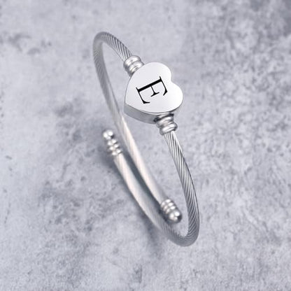 MUERDOU Initial Bracelet for Women Alphabet 26 Letters Bracelet Heart Cable Charm Bracelets Gifts for Her - style: E