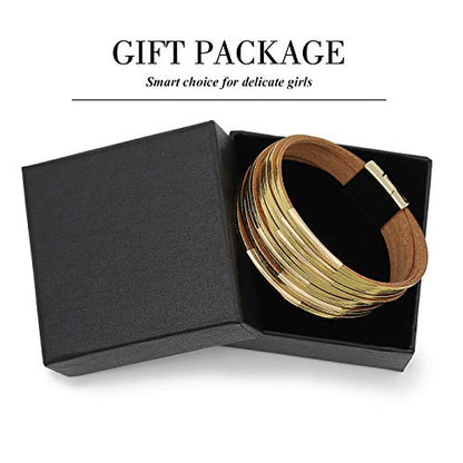 Multi-layer Leather Bracelets Multi-strand Wrap Bracelets Handmade Braided Rope Cuff Bangle with Magnetic Buckle Jewelry - color: Gold