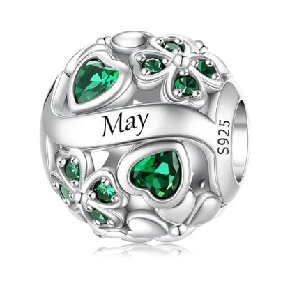 925 Sterling Silver Lucky Clover Birthstone Charms for Bracelets Dangle Pendant with 5A Cubic Zirconia Compatible Pandora Bracelets, Ladies Birthday Gift - style: 5-May