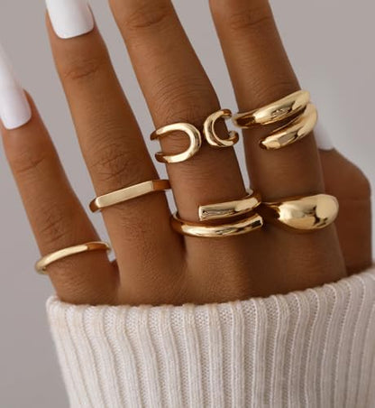 iF YOU 25 Pcs Gold Stackable Ring Set for Women, Chunky Knuckle Finger Midi Rings, Silver Simple Stacking Cute Rings Pack Trendy Stuff Jewelry Gift - style: 12 Chunky gold rings