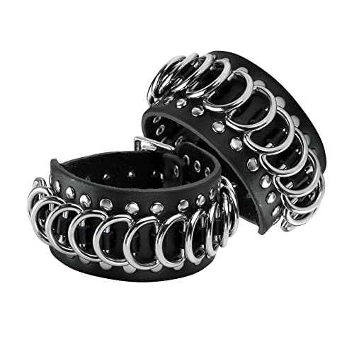 Eigso Punk Leather Studded Rock Bracelet for Men Women Gothic Rivets Y2K Black Wristband for Man Woman - color: Black 2 Pcs