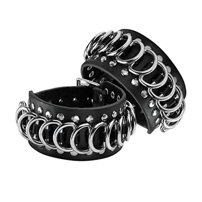 Eigso Punk Leather Studded Rock Bracelet for Men Women Gothic Rivets Y2K Black Wristband for Man Woman - color: Black 2 Pcs