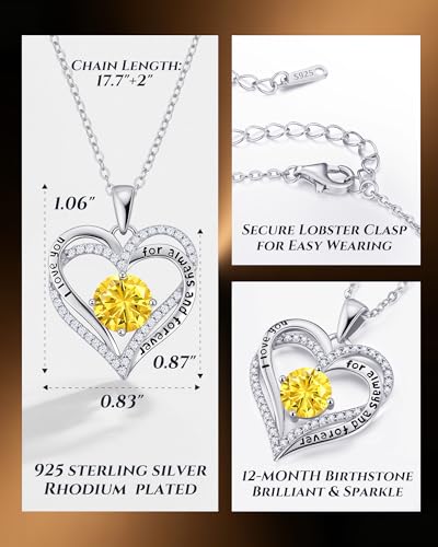 CDE S925 Silver Engraved Forever Love Heart Birthstone Necklaces for Women | 5A CZ,Hypoallergenic,Nickel-Free & Lead-Free Pendant,Anniversary Christmas Wedding Birthday Gift for Wife Girlfriend - color: 11-Nov, style: White Gold Plated