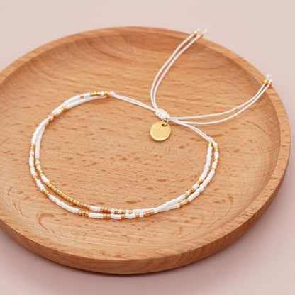 Adjustable Miyuki Beaded Bracelet for Women, Double Row Miyuki Beads | Miyuki beads, adjustable fit, braided construction, double-row design, party styling, bracelet jewelry for casual styling - color: White-01